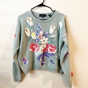 Vintage cottage core Flower Embroidered granny Sweater romantic fall Womens S